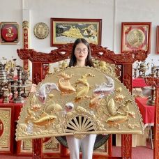 Tranh Quạt Hàng Kĩ Cửu Ngư Quần Hội 60*125Cm